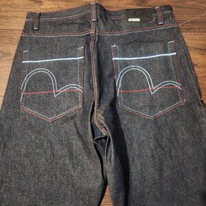 Vintage Qruel Jeans men's 36x32  Blue Dark Raw Red Stitching Baggy y2k